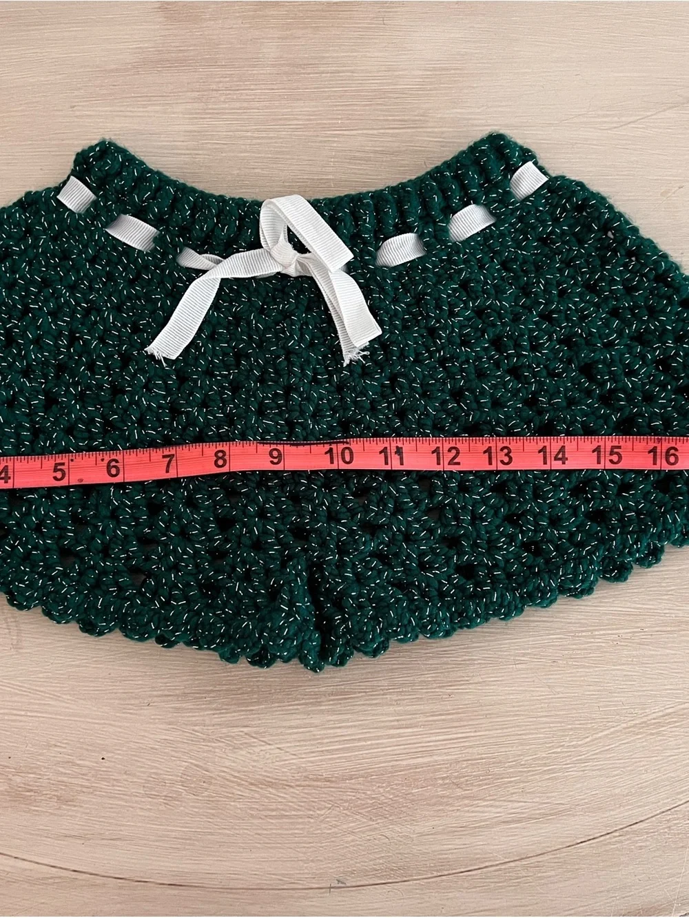Hand-Crocheted Women’s Shorts in Deep Green with White Ribbon - Picture 4 of 6